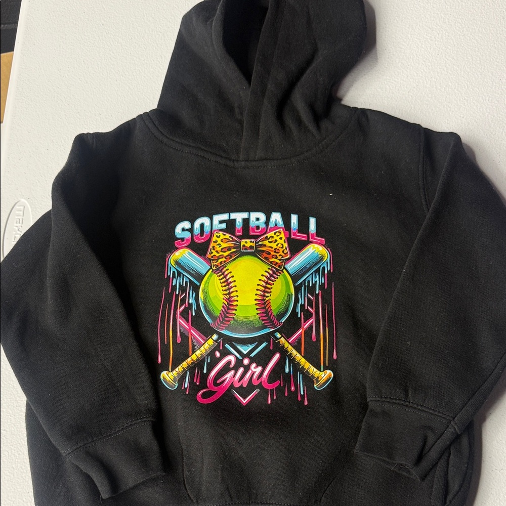 Rabbit Skins Black Hoodie with Neon Softball Graphic